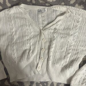 Hollister White Cable Knit Cardigan